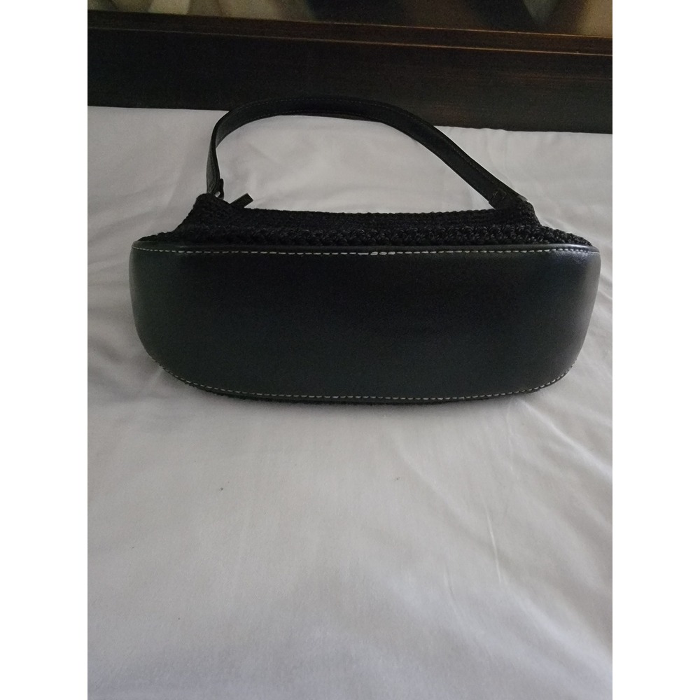 The Sak Black Crochet Shoulder Bag Faux Leather Trim Small Handbag Vintage Style - Picture 3 of 5